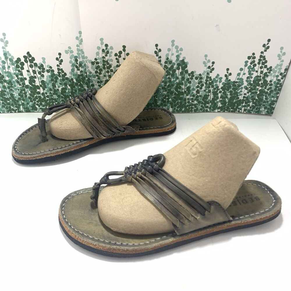 Bed Stu Distressed Leather Green Blue Effect Boho Thonged Sandals Size 7B Womens